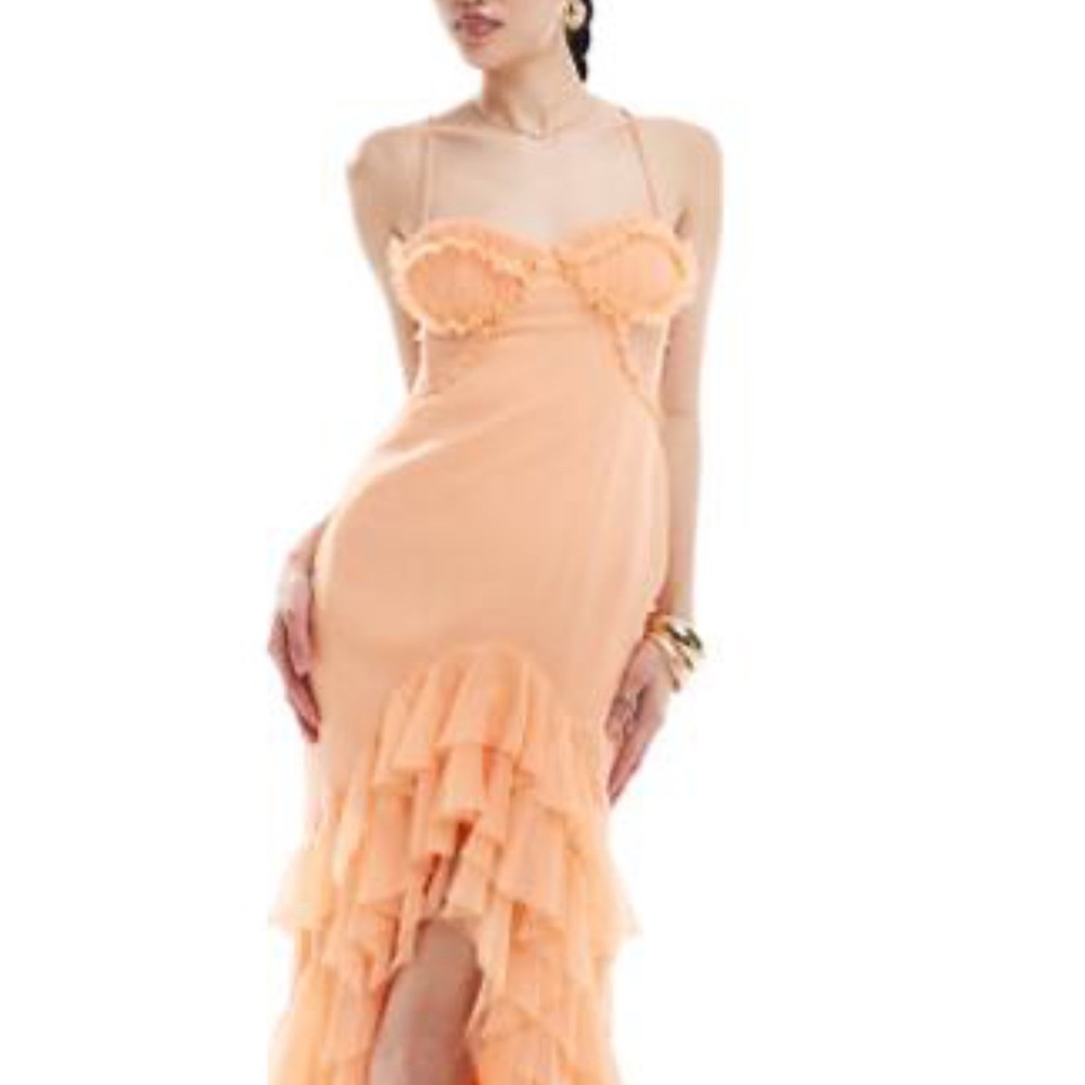 ASOS Peach Midi Dress with Ruffles